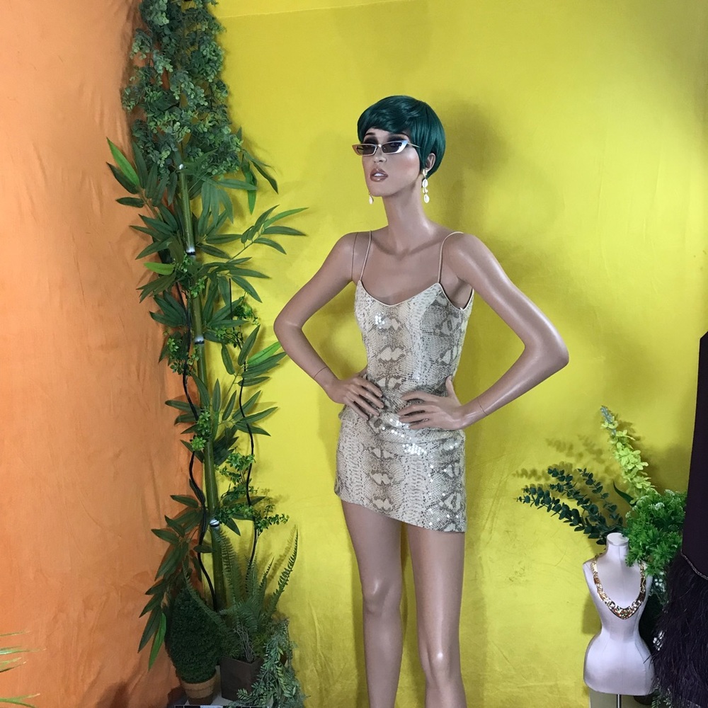 BASIX snakeskin print sequin mini DRESS